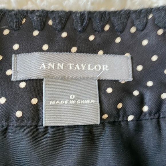 Ann Taylor NWOT Elegant Embroidered Black & Polkadot Pleated Skirt Size 0 - Picture 2 of 9